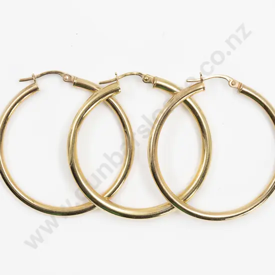 Three 9ct Large Plain Hoop Earrings