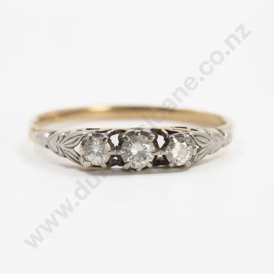 Vintage 18ct Three Stone Diamond Bridge Ring
