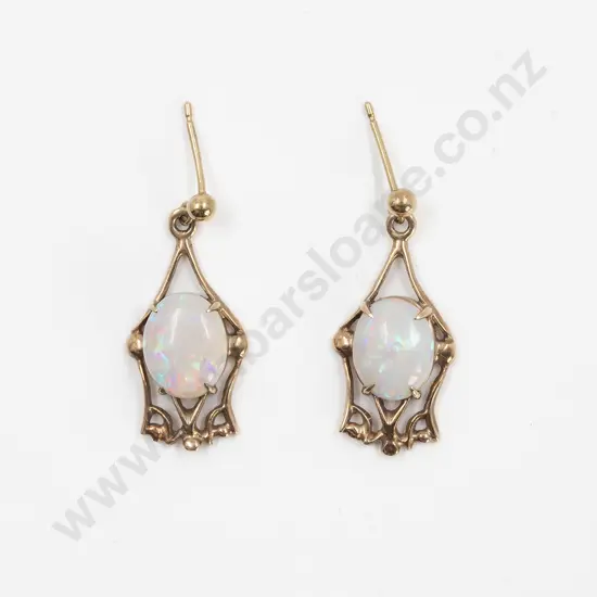 Pair 9ct Single Milk Opal Pendant Earrings