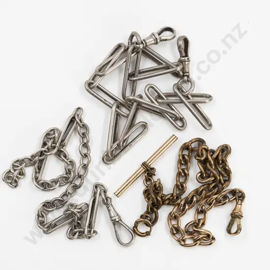 Two Victorian S/S Albert Chainsand Gold Plated Chain