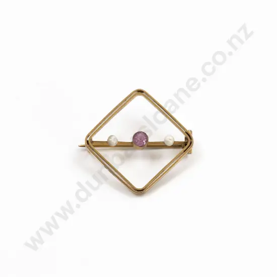 Edwardian 9ct Pink Peridot and Seed Pearl Brooch