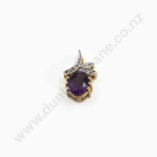 9ct Single Amethyst and Four Stone Diamond Pendant