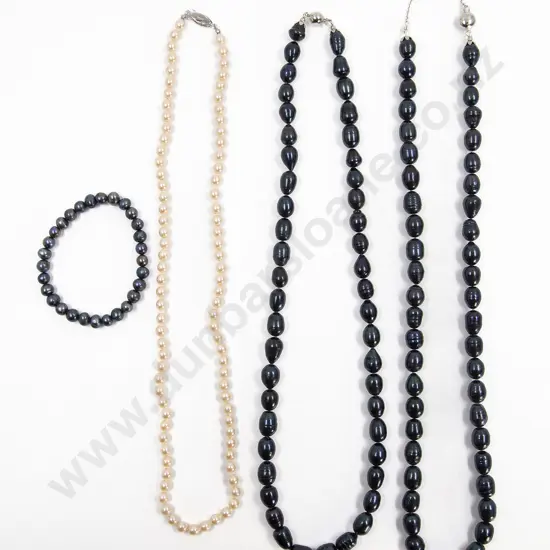 Two Single Strand Uniform Dyed Black Lustre Freshwater Pearl Necklaces