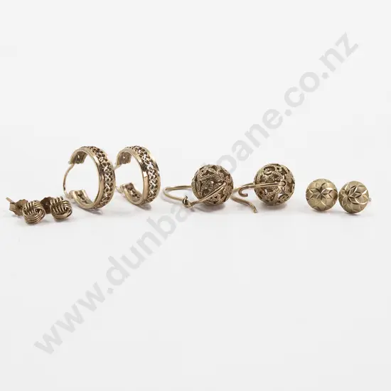 Four Pair Various 9ct Bead and Loop Earrings