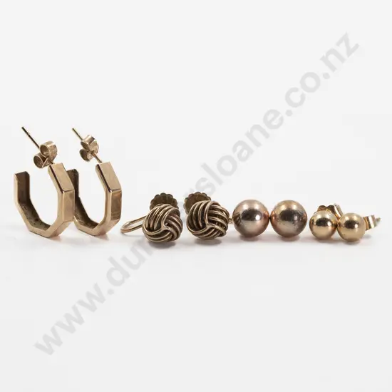 Four Pair Various 9ct Bead and Loop Earrings