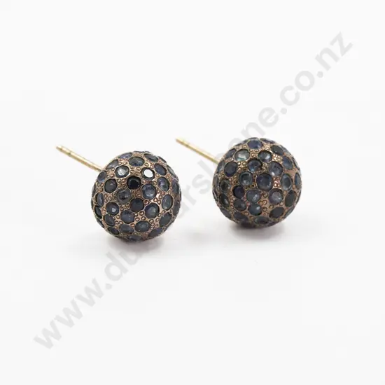 Pair 9ct Large 'Ball' Sapphire Studded Earrings