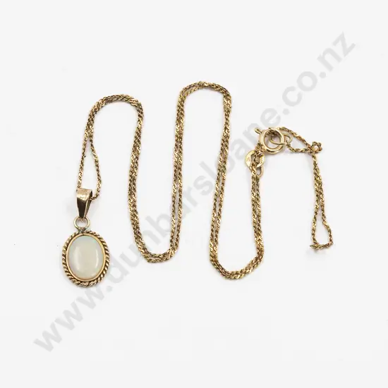 14ct Framed Single Milk Opal Pendant on fine 9ct chain