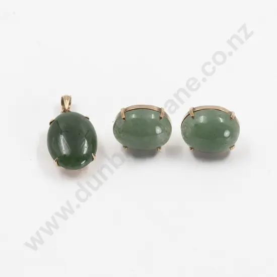 14ct Mounted Greenstone Oval Panel Pendant