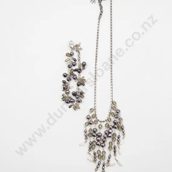 Dyrberg Kern White Metal Crystal and Freshwater Pearl Necklace and Bracelet