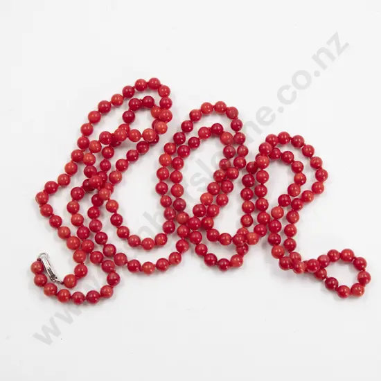 Uniform Single Strand Red Coral Bead Necklace