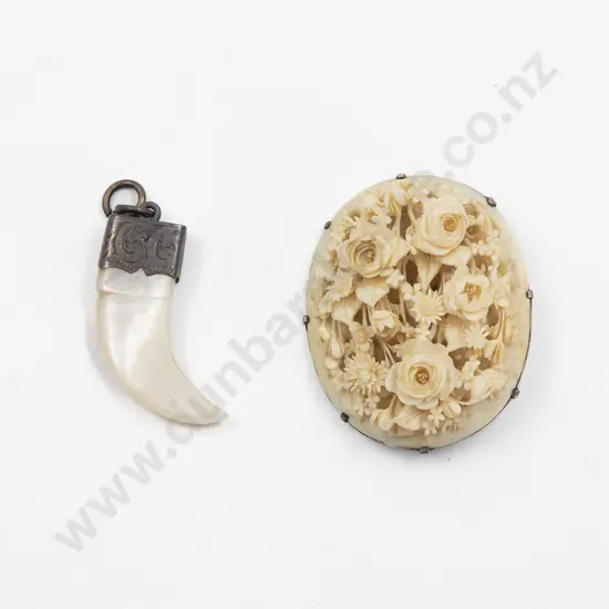 Finely Floral Carved Ivory Brooch