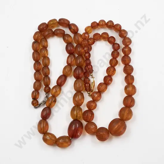 Two Vintage Single Strand Amber Bead Necklaces