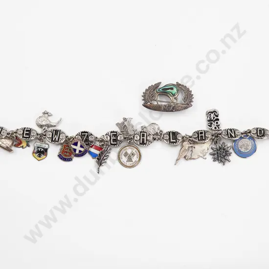NZ Tourist Ware White Metal Charm Bracelet