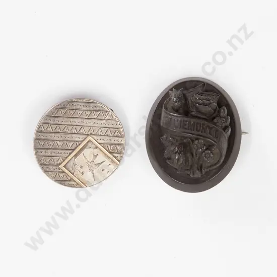 Victorian Bog Oak Morning Brooch