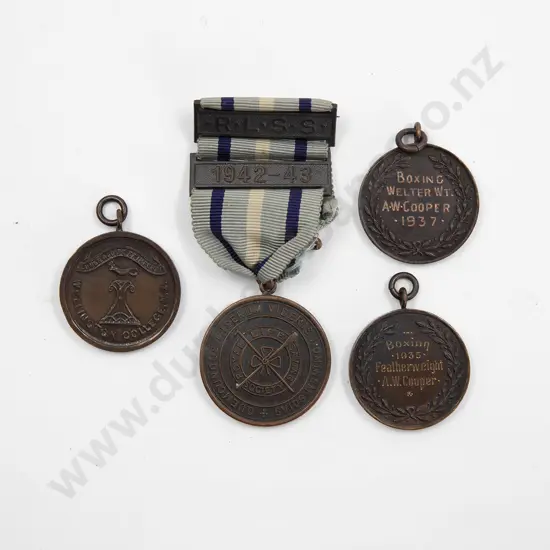 Three Wellington College Bronze Sporting Medals and Life Saving Medal