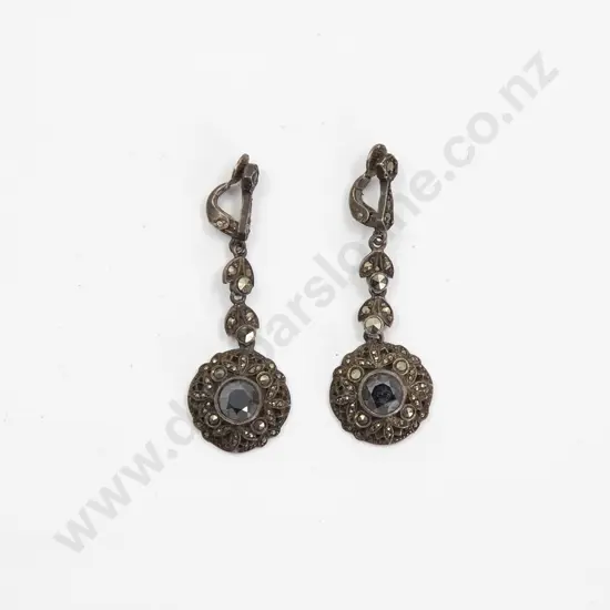 Pair Vintage Silver and Marcasite Pendant Earrings