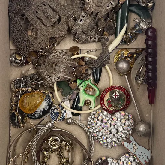 Small Collection Costume Jewellery Including Fine Carved Thai Necklace