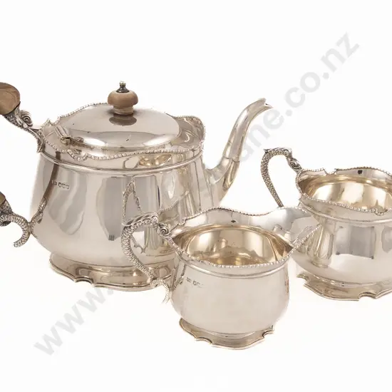 Fine Quality Geo V S/S 3 Piece Teaset By Mappin & Webb