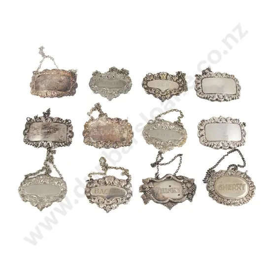 Three S/S Decanter Labels & Nine S/Plate Labels