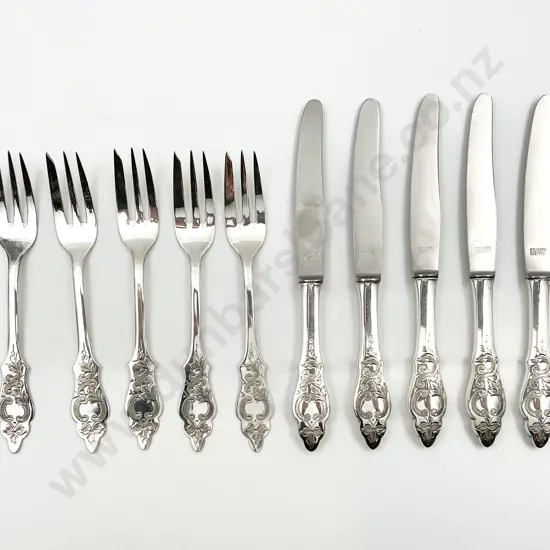Set Of Six .800 Silver Cake Forks & Six Forks & 12 Gilt Coffee Spoons