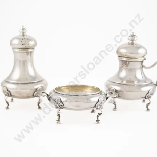 1920s Danish Silver 3 Piece Cruet Set By Peter Hertz