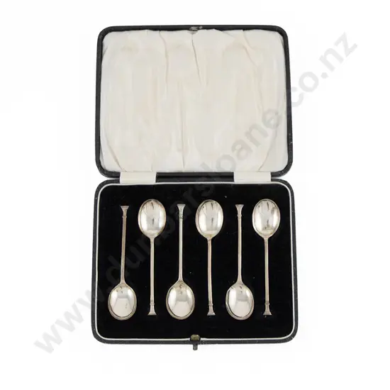 Cased Set Of 6 Geo V S/S Art Deco Seal Top Coffee Spoons