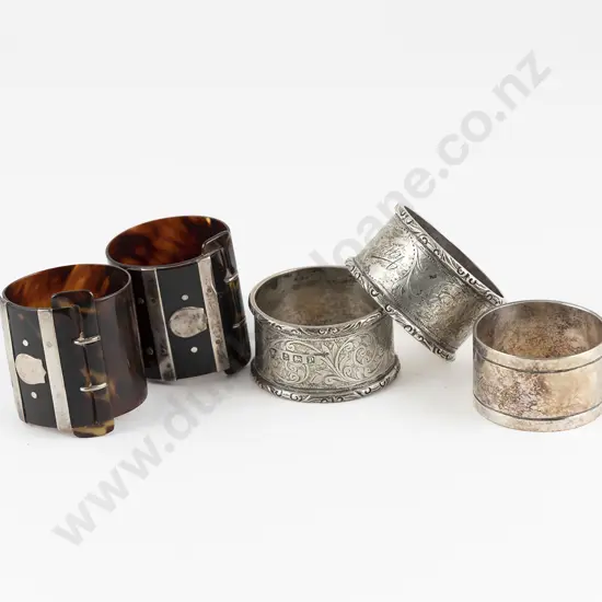 Two Pair S/S & Tortoise Shell Single Napkin Rings