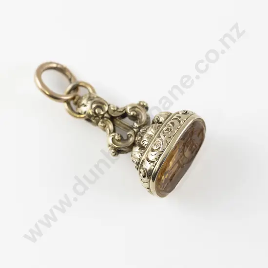Large Victorian 15ct Gold Plated Citrine Seal Fob
