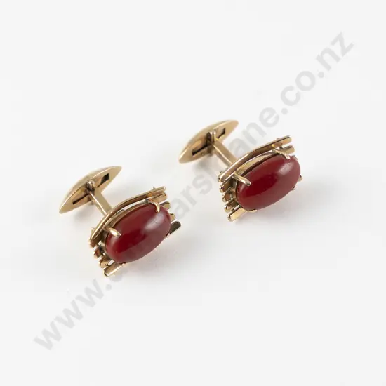 Pair 18ct and Single Red Coral Cuff-Links