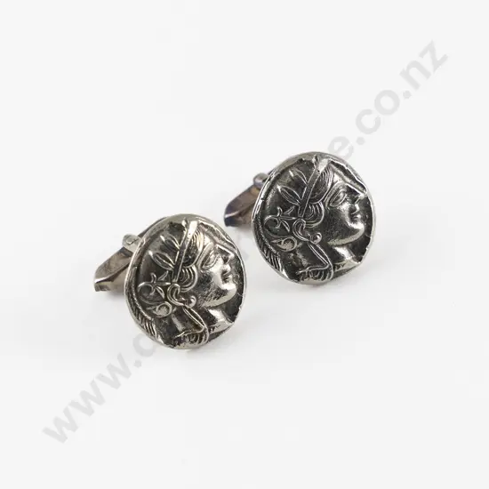 Pair .800 Silver Ancient Greek Coin Style Cuff-Links