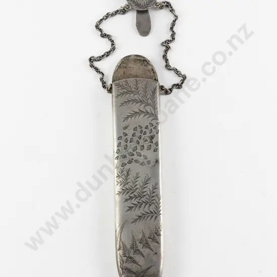 NZ Silver Spectacle Case with Chatelaine Belt Clip and Chain
