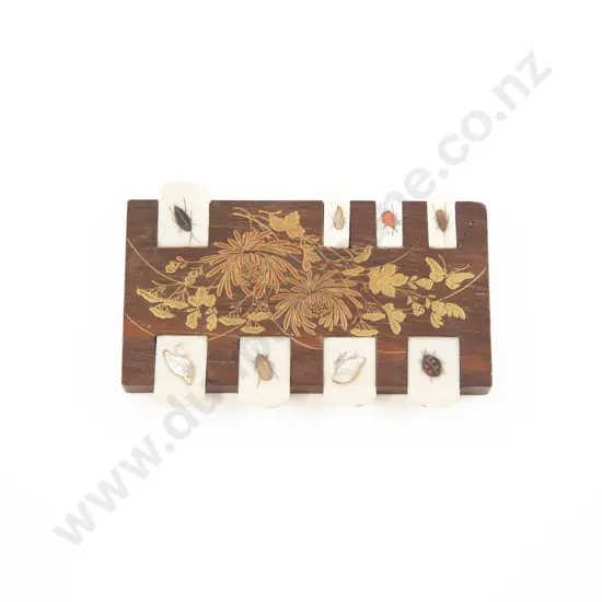 Meiji Period Japanese Rosewood & Shibayama whist Marker