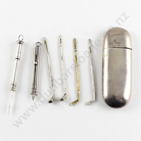 GeoV S/S Plain Etui Case with Four S/S Golf Club Finial Toothpicks