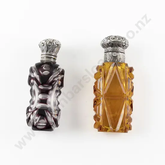 Two C19th S/S and Cut Glass Salts Bottles