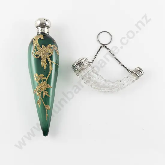 C19th S/S & Cut Glass Horn Scent Flask