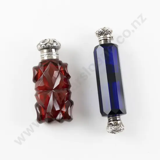 Two C19th S/S and Cut Glass Salts Bottles