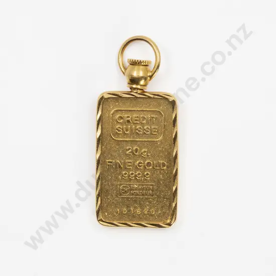 Credit Suisse 20g Fine Gold Bar with Pendant Frame