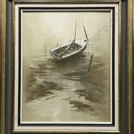 Brian Baxter - Moored Boat - Oil on Board