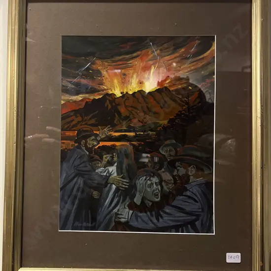 Allan Mitchell - Scene from Tarawera Eruption - Oil on Board