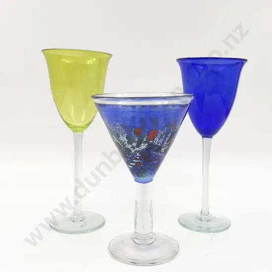 Two Hoglund Art Glass Wine Glasses with Costa Boda Glass