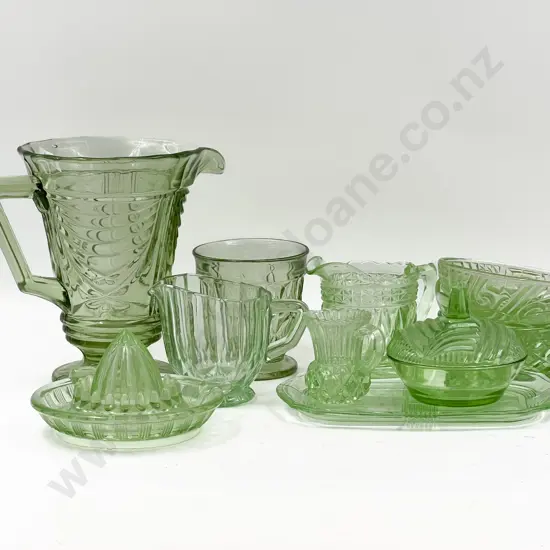 Small Box of Assorted Vintage Green Glass