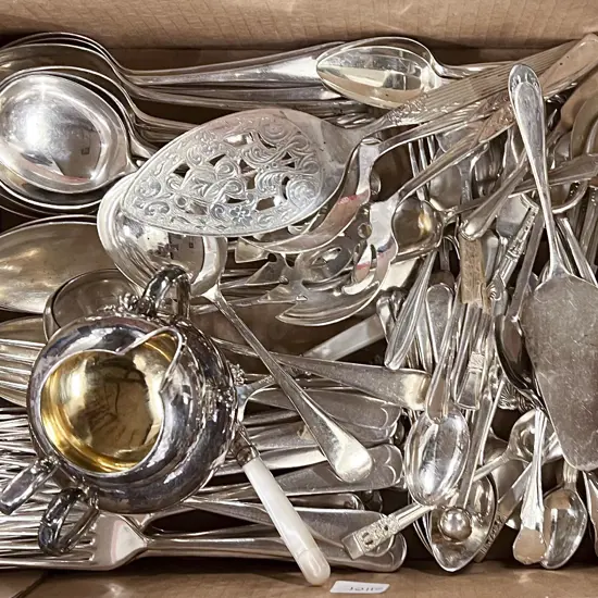 Box of Assorted S/P Cutlery etc