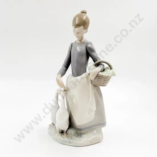 Lladro Figure of Lady Feeding Geese