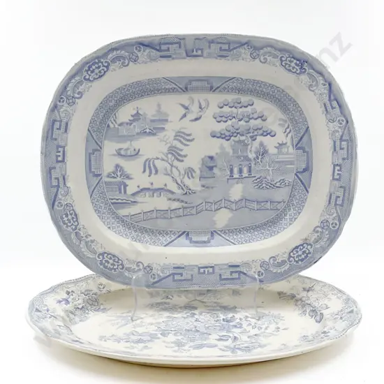 Two Blue and White Meat Plates