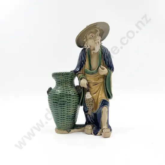 Glazed Asian Figure of Fisherman