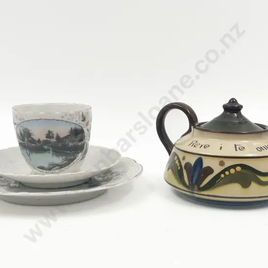 Torquay Ware Teapot and Fancy China Trio