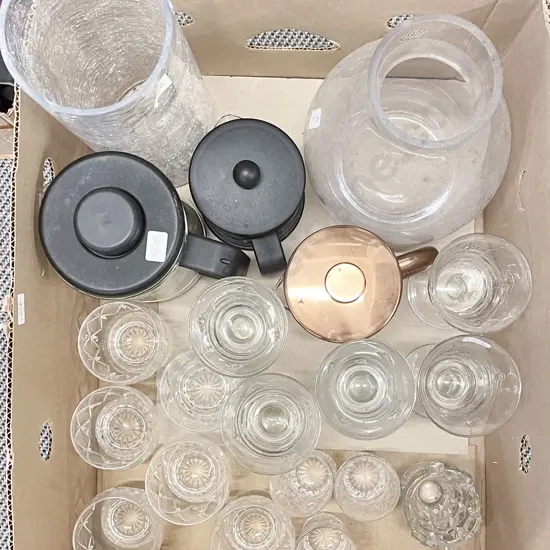 Box of Assorted Crystal and Glassware Together with Coffee Plungers