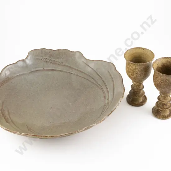 Pair Robert Tarling Goblets & Freeform Bowl