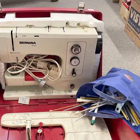 Bernina Sewing Machine in Case together with Assorted Knitting Needles etc