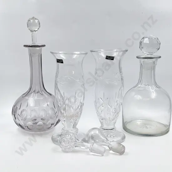 Pair of Stuart Crystal Vases together with Two Decanter